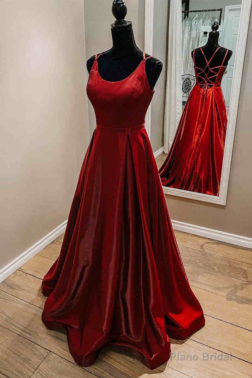 Elegant Red Straps Satin Prom Dress Main image