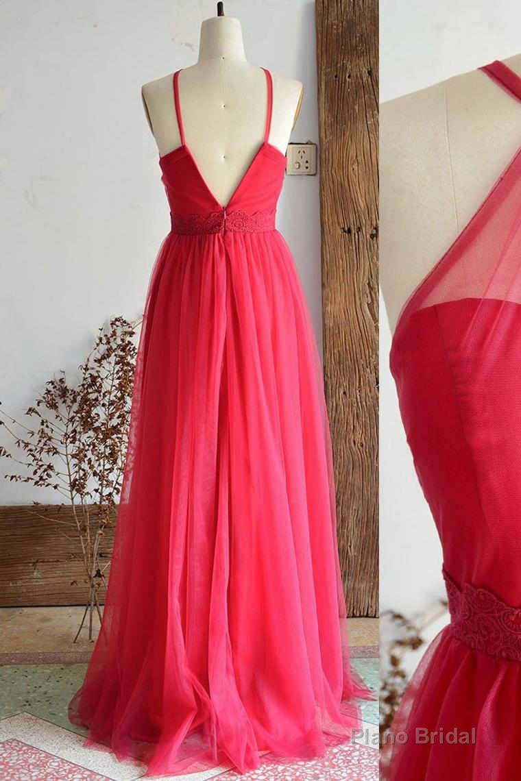 A-Line Halter Hot Pink Long Bridesmaid Dress Main image