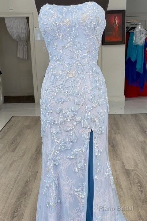 Mermaid Strapless Baby Blue Prom Dress with Appliques Secondary image