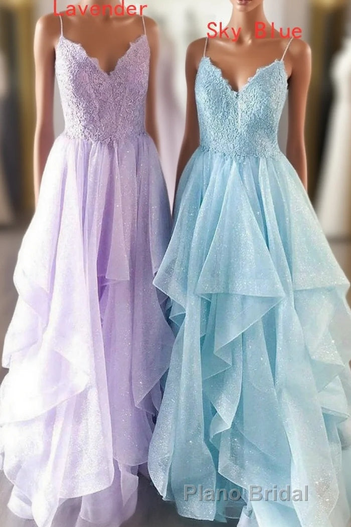 Elegant Light Blue Ruffled Tulle Formal Prom Dresses Main image