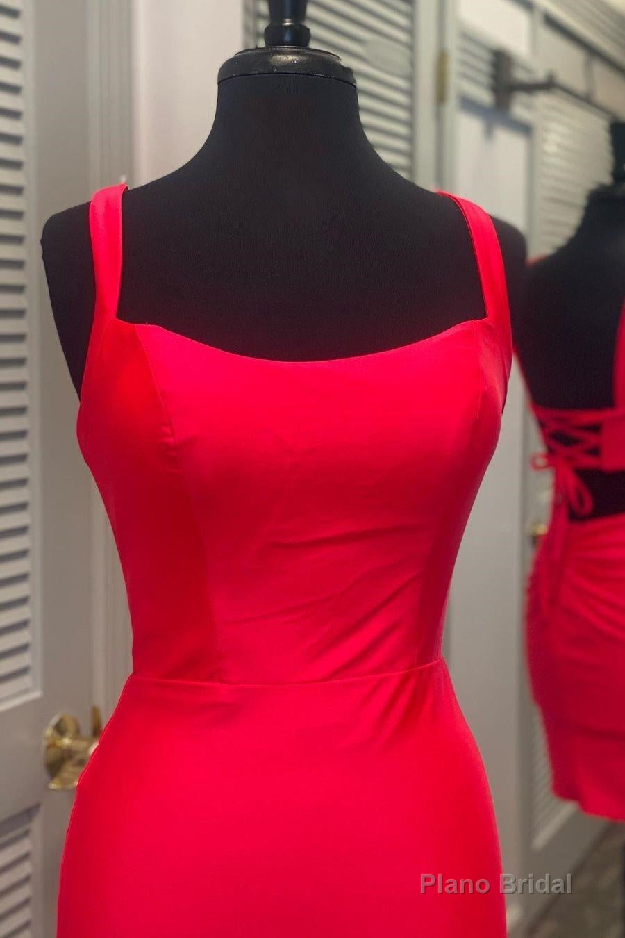 Tight Red Short Homecoming Dress with Square Neckline Main image