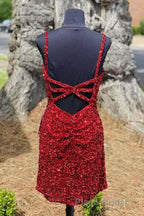 Tight Wine Red Sequins Short Homecoming Dresses