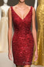 Tight Wine Red Sequins Short Homecoming Dresses