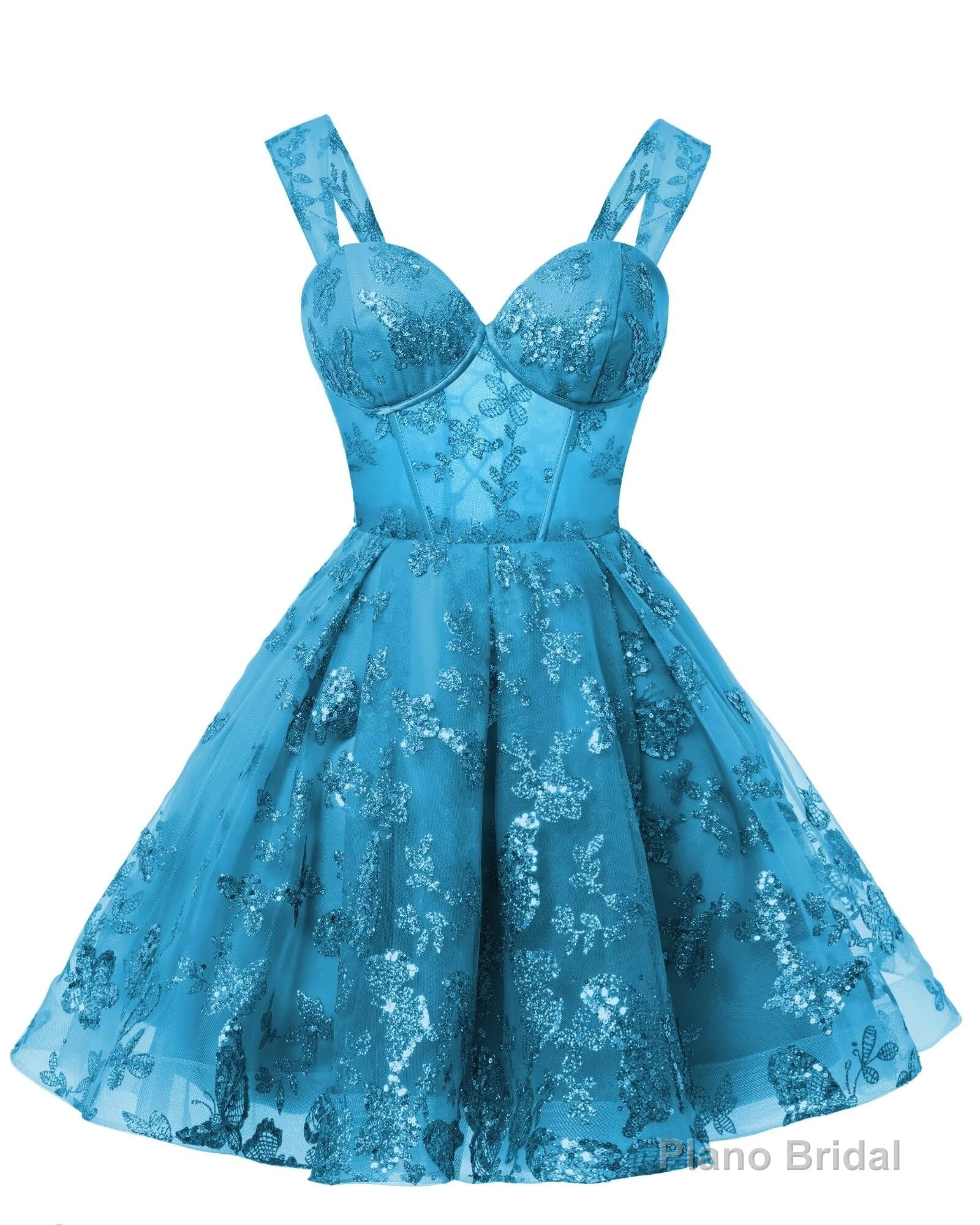 Teens Sparkly Tulle Turquoise Homecoming Dresses Spaghetti Straps Short Cocktail Party Prom Dress Main image