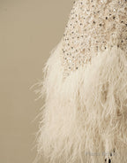 Gorgeous White Spaghetti Straps Beaded Homecoming Dress With Feather