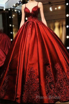 Gorgeous Spaghetti Straps Sweetheart With Lace Appliques Ball Gown Formal Prom Dresses