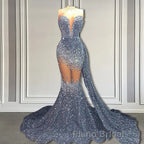 V-Neck Sequins Formal Prom Dress Mermaid Sleeveless Crystal.