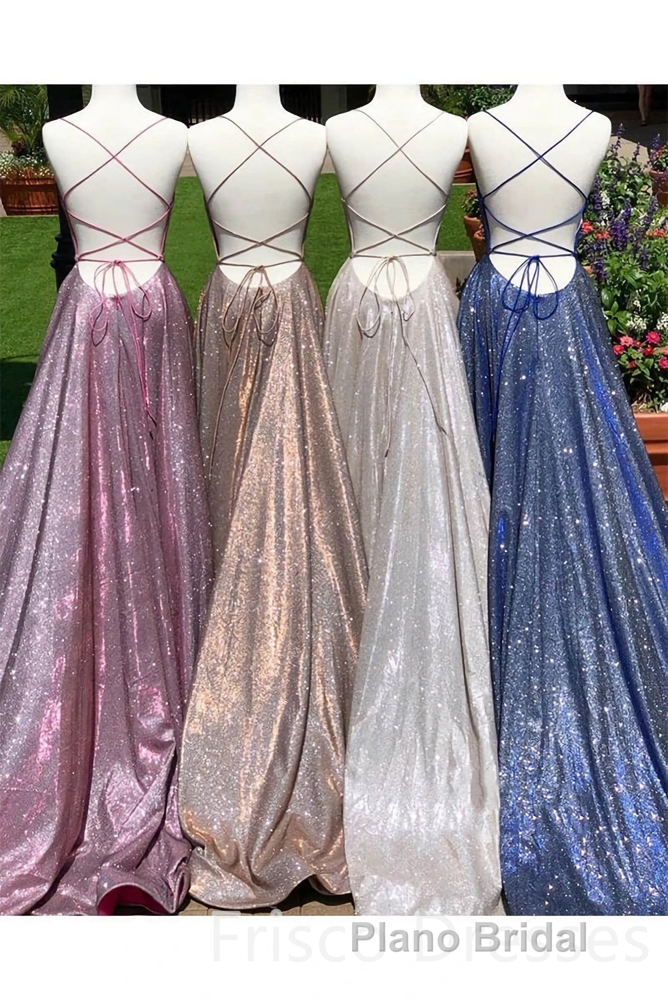 A-Line Sparkle Split Backless Evening Dresses  Long Formal Prom Dresses With Pocket Secondary image