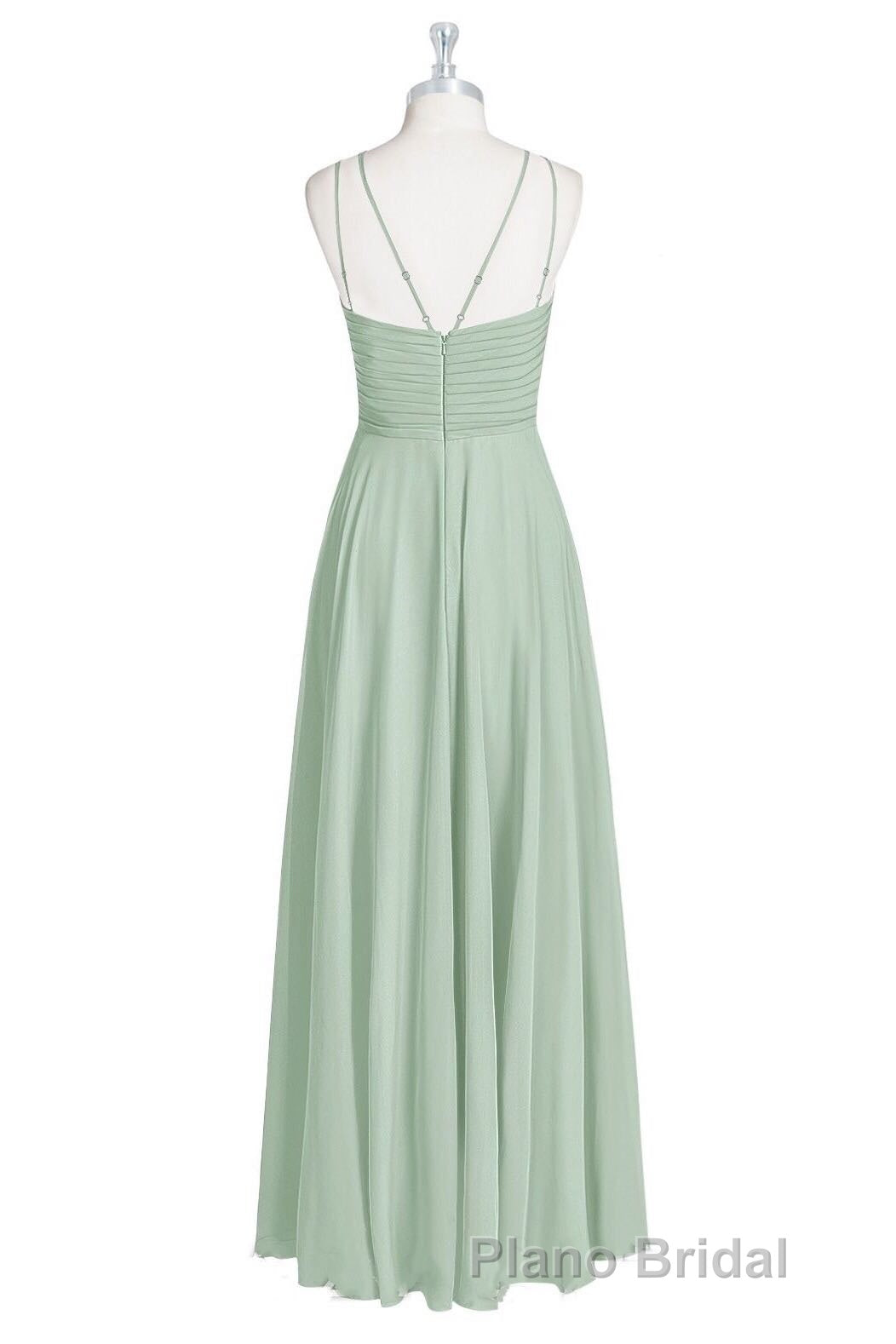 Sage Green Chiffon Halter A-Line Long Bridesmaid Dresses Secondary image