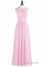 Pink Chiffon Halter Sleeveless A-Line Long Bridesmaid Dresses