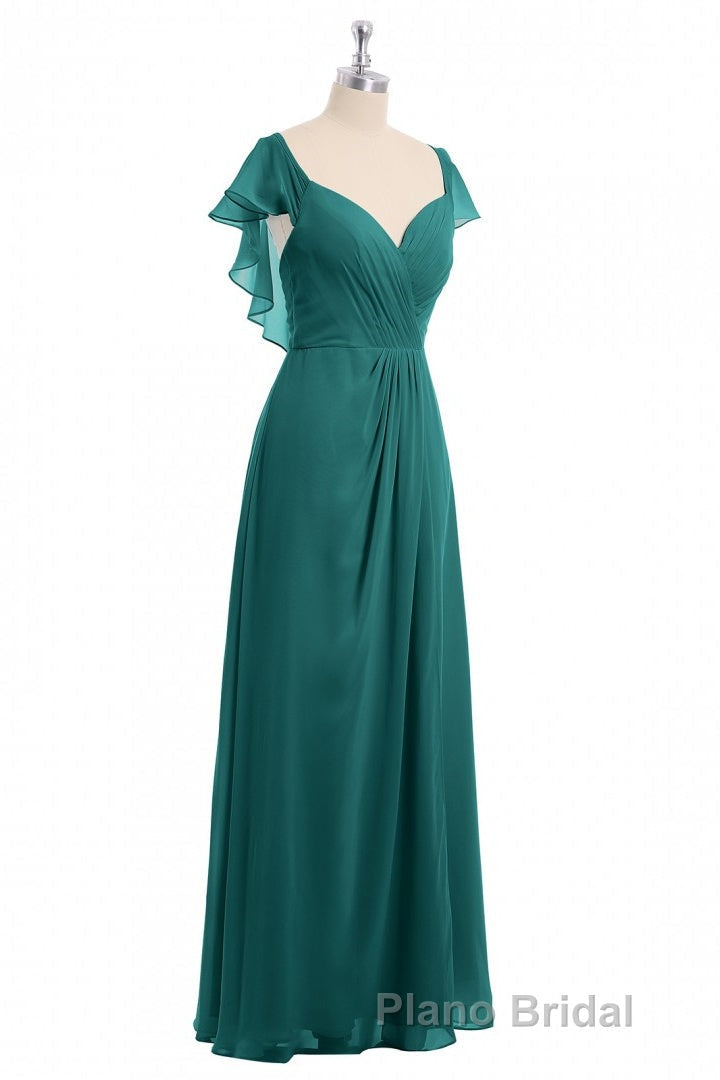 Wine Red Chiffon Backless Ruffled Sleeve Long Bridesmaid Dresses