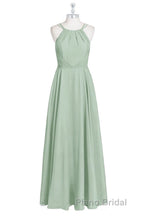 Sage Green Chiffon Halter A-Line Long Bridesmaid Dresses