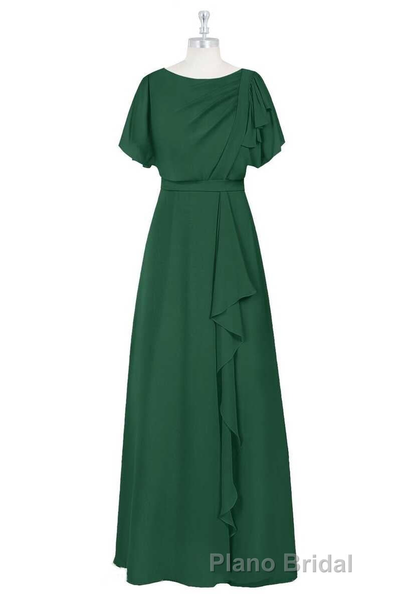 Hunter Green Chiffon Ruffled Long Bridesmaid Dresses Secondary image