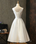 Simple V Neck White Short Formal Prom Dresses, White Homecoming Dresses