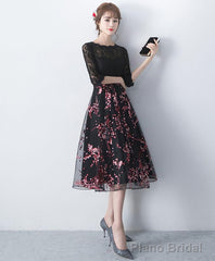 Black Lace Tulle Short Prom Dress Black Lace Bridesmaid Dress