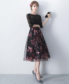 Black Lace Tulle Short Prom Dress Black Lace Bridesmaid Dress