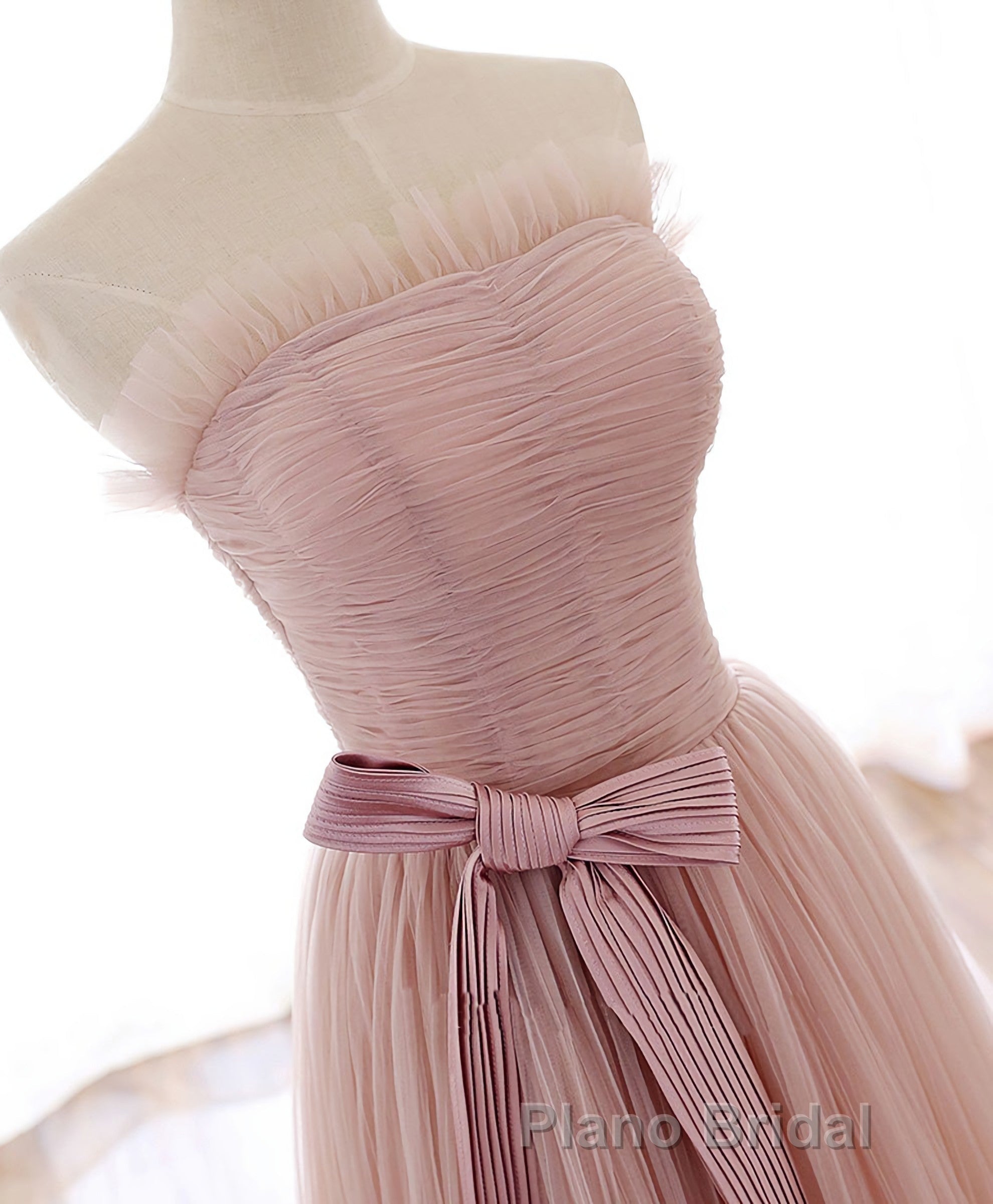 Simple Pink Tulle Long Formal Prom Dresses, Pink Tulle Prom Dresses, 1