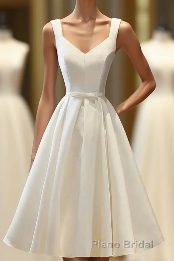Simple V Neck White Short Formal Prom Dresses, White Homecoming Dresses Main image