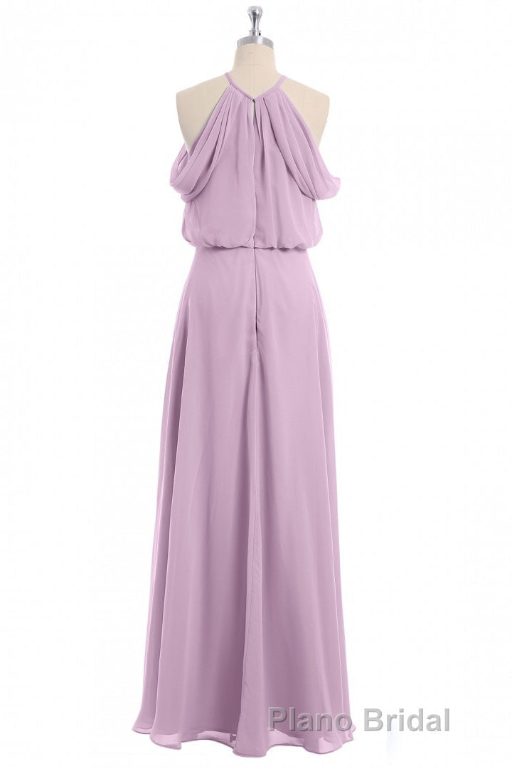 Sage Green Chiffon Halter Blouson-Style Long Bridesmaid Dresses