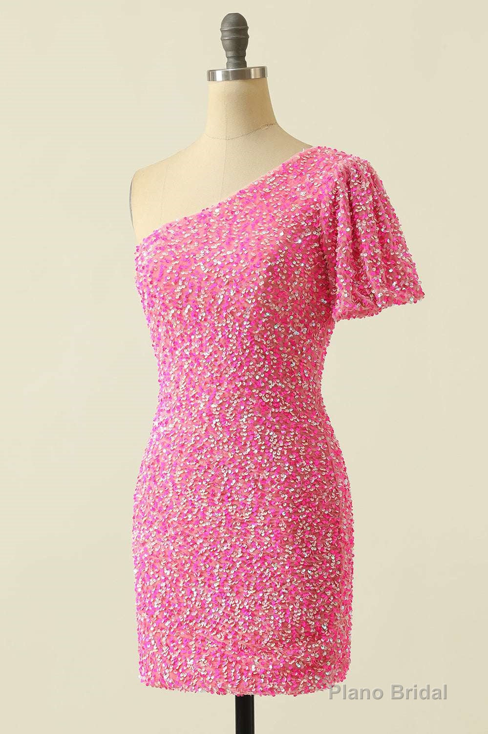 Pink Sequin One-Sleeve Bodycon Homecoming Dress Secondary image