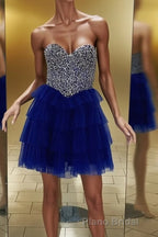 Royal Blue Beaded Top A-line Multi-Layers Homecoming Dresses