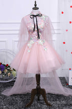 Two-Piece Pink Appliques Straps A-Line Short Party Dress