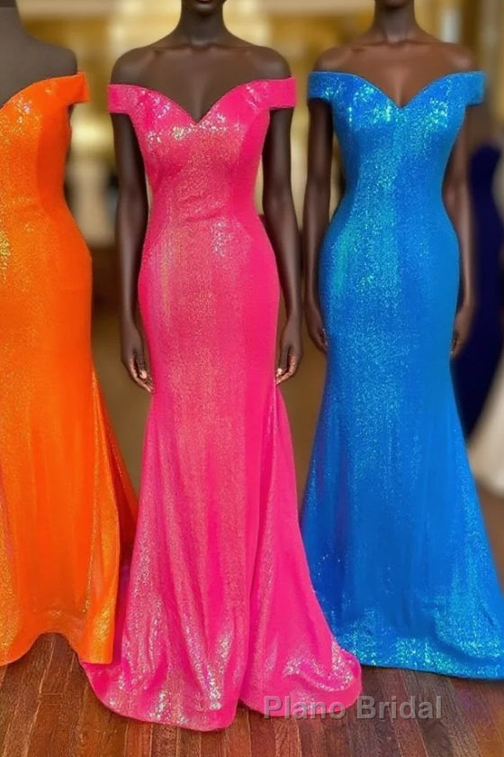 Off the Shoulder Orange Mermaid Long Formal Prom Dresses Main image