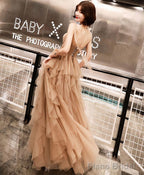 Champagne Tulle Long Prom Dress Champagne Evening Dress 1