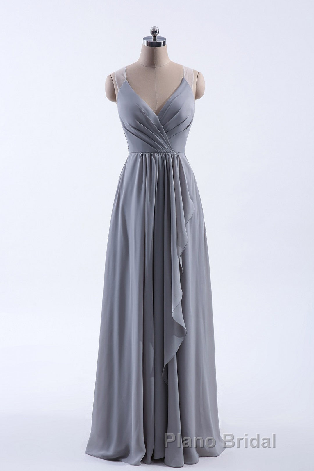 Silve Chiffon A-line Ruffles Long Bridesmaid Dresses