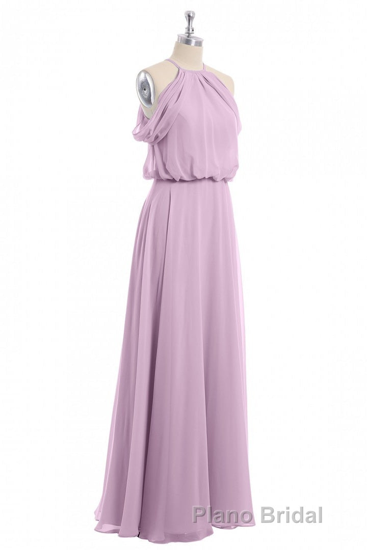 Sage Green Chiffon Halter Blouson-Style Long Bridesmaid Dresses