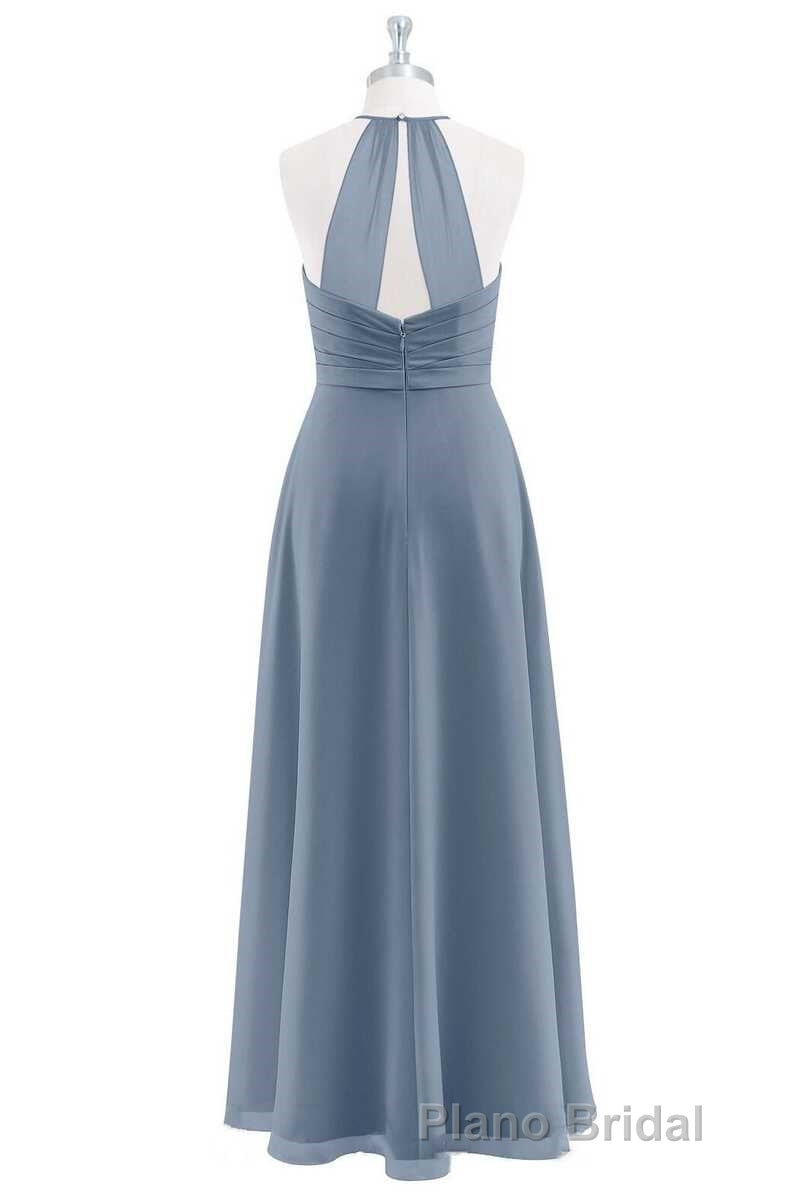 Dusty Blue Chiffon Halter Backless Ruffled Long Bridesmaid Dresses
