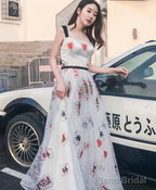 Unique White Tulle Long Prom Dress White Evening Dress