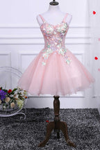 Two-Piece Pink Appliques Straps A-Line Short Party Dress
