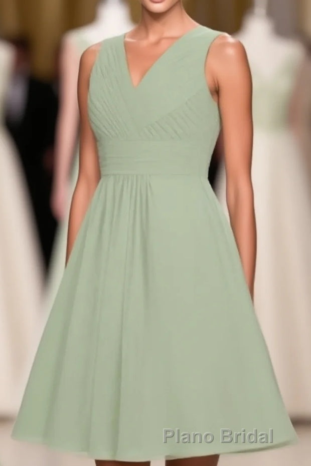 Sage Green Chiffon A-Line Short Bridesmaid Dresses