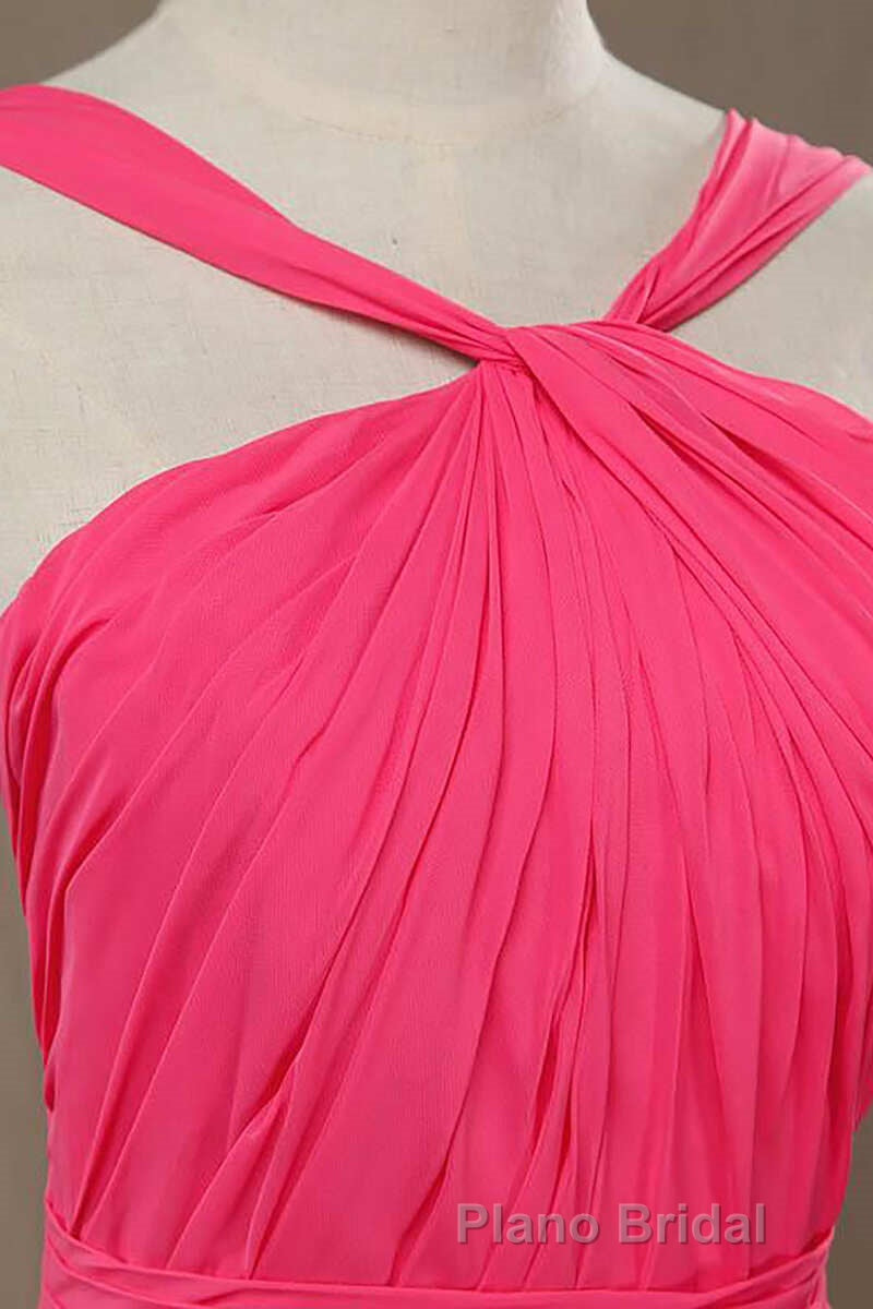 Neon Pink Halter Knee Length Bridesmaid Dresses