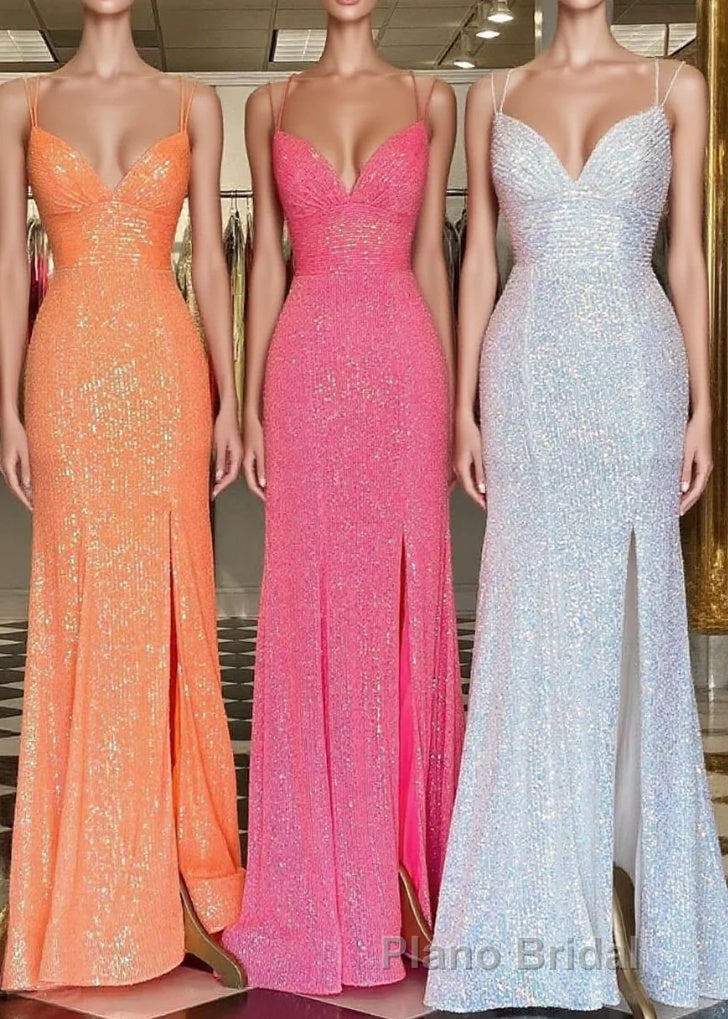 Stunning Straps Sequined Mermaid Long Formal Prom Dresses Main image