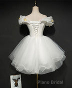 Cute White Tulle Short Formal Prom Gown White Homecoming Dresses