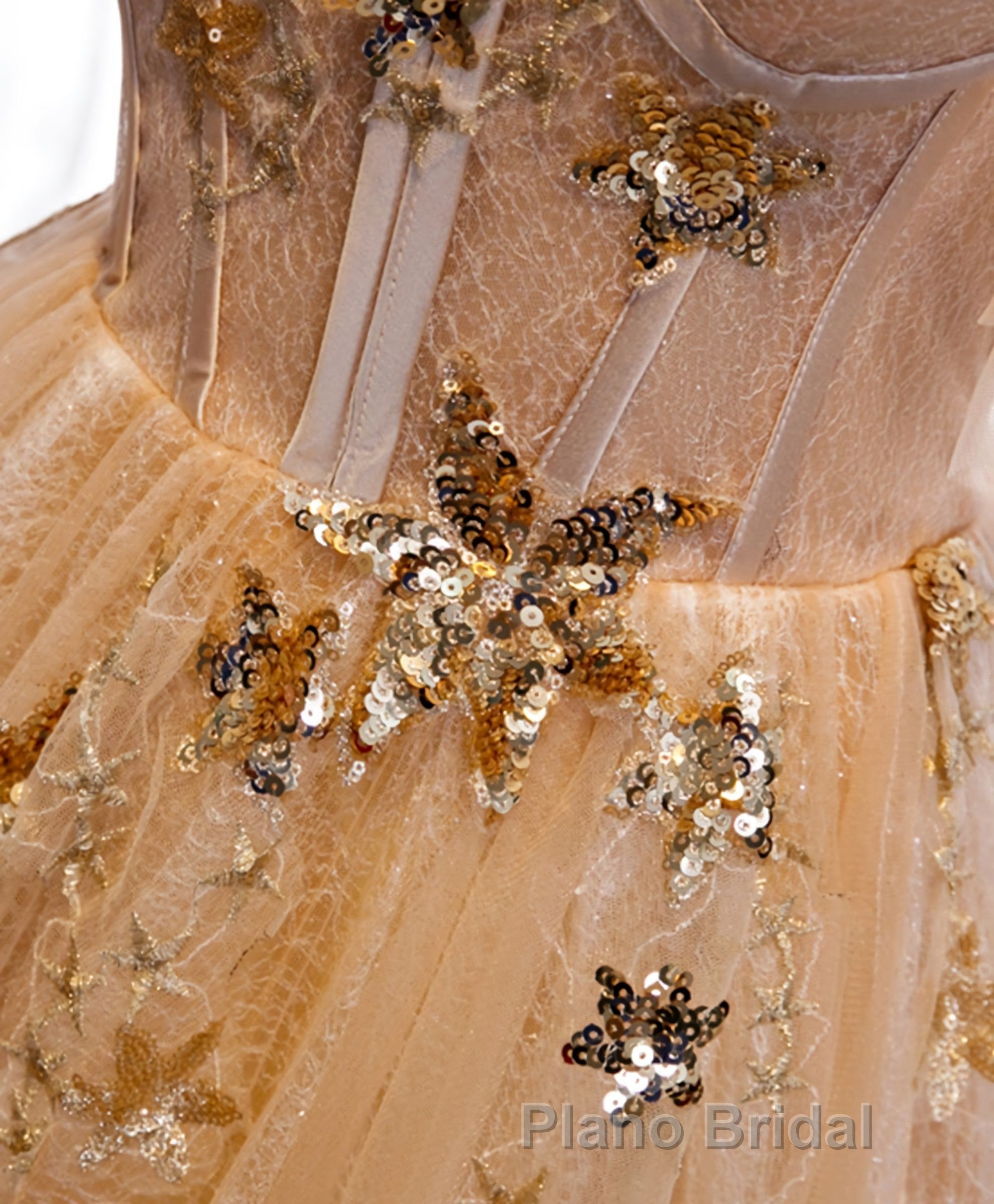 Champagne Round Neck Tulle Lace Long Formal Prom Dresses, Prom Dresses