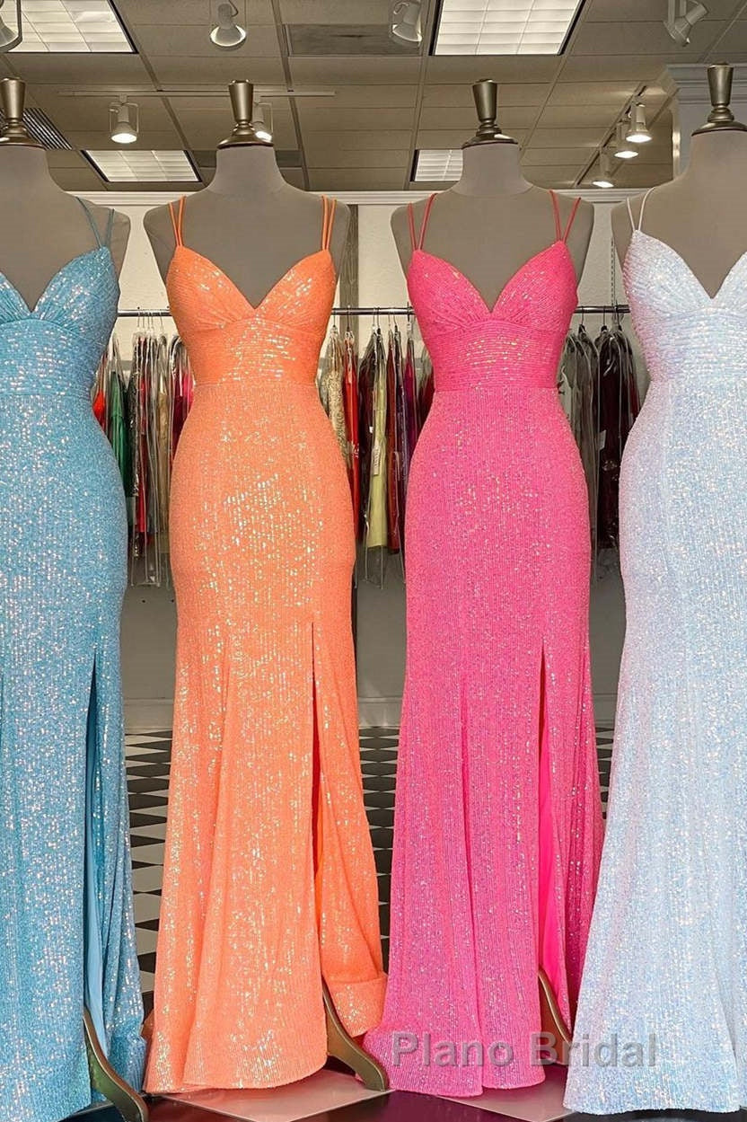Stunning Straps Sequined Mermaid Long Formal Prom Dresses Secondary image