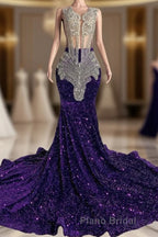 Sequined Sleeveless Mermaid Formal Prom Dress with Beadings