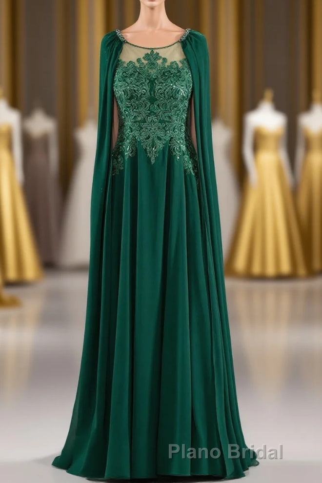 A-Line Chiffon Floor Length Mother of The Bride Dresses with Detachable Cape Main image
