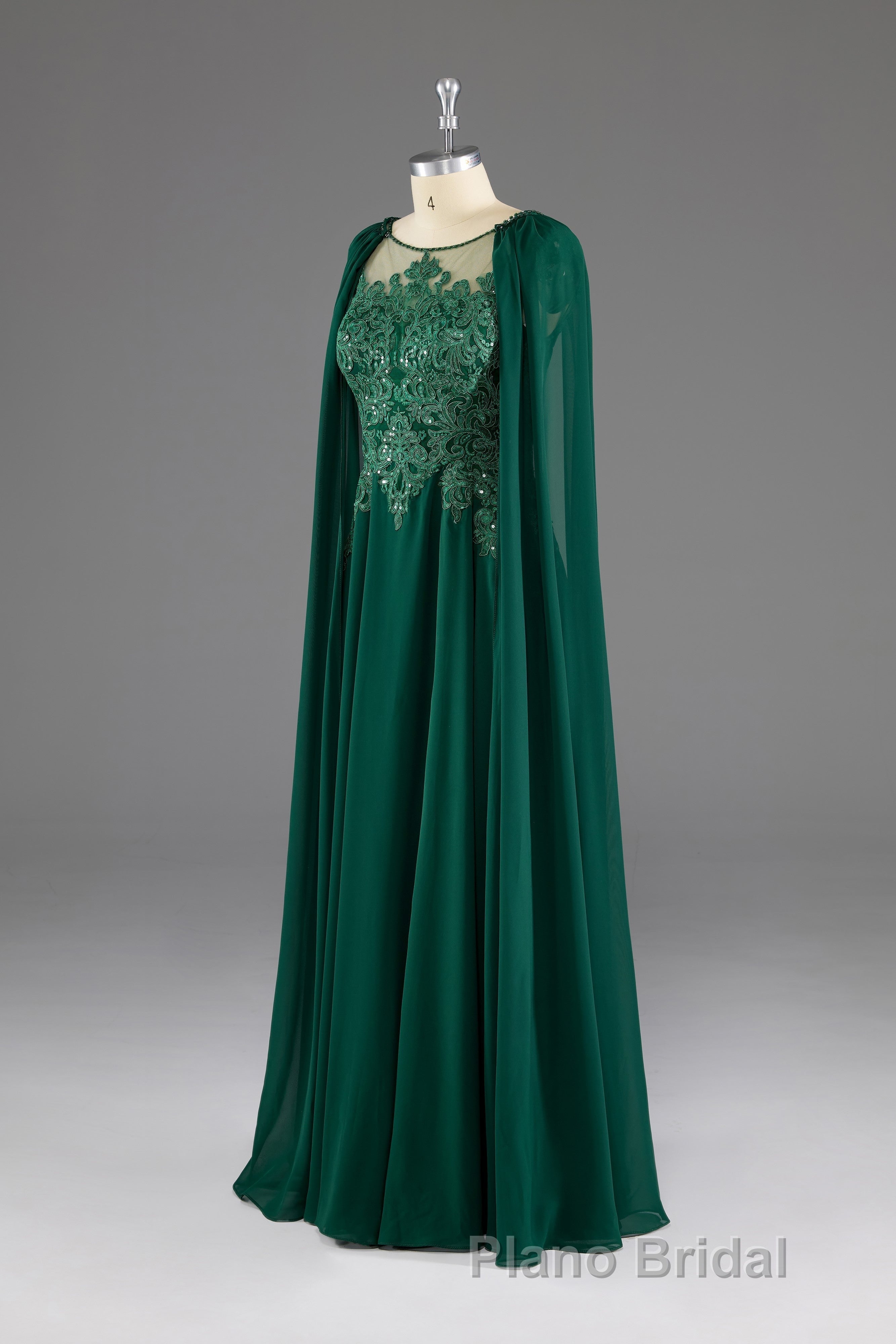 Dark Green A-Line Lace Appliques Chiffon Formal Prom Dresses