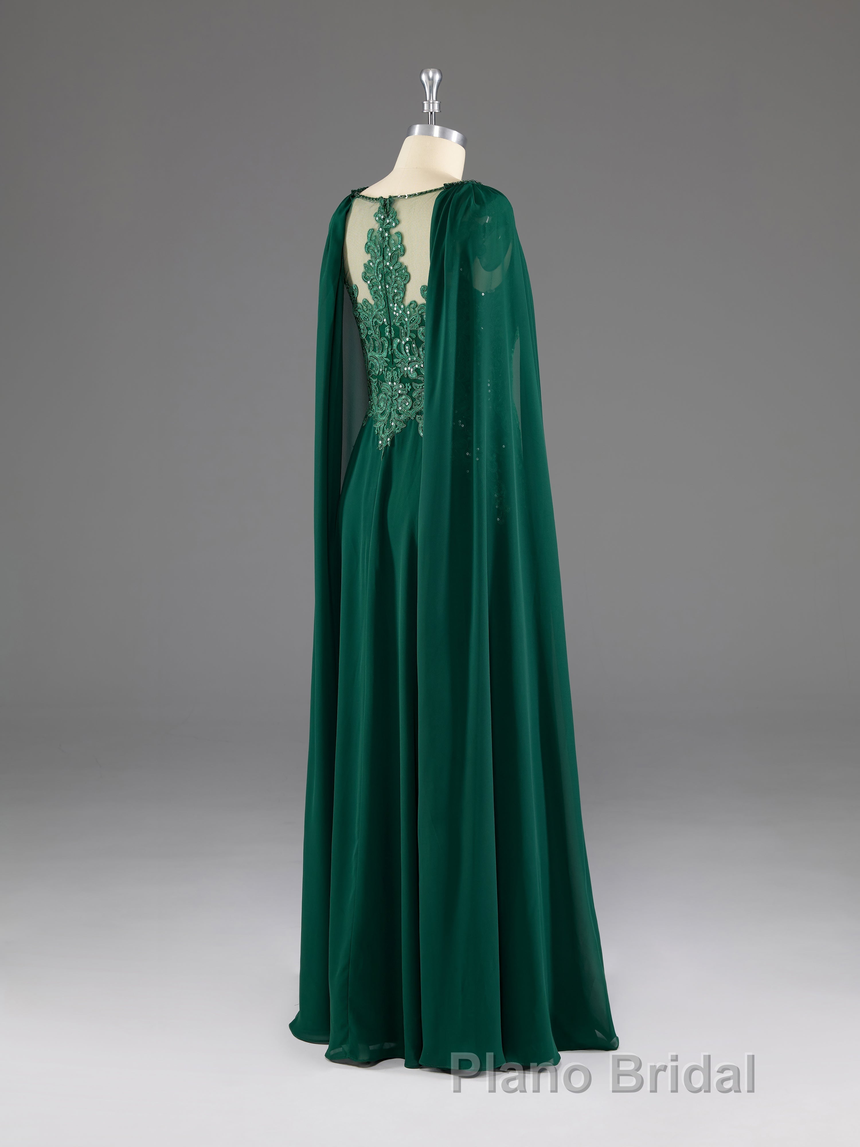 A-Line Chiffon Floor Length Mother of The Bride Dresses with Detachable Cape
