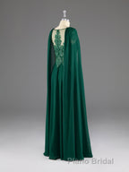 Dark Green A-Line Lace Appliques Chiffon Formal Prom Dresses
