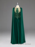 A-Line Chiffon Floor Length Mother of The Bride Dresses with Detachable Cape