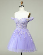 A-Line Off The Shoulder Short Tulle Dresses With Appliques