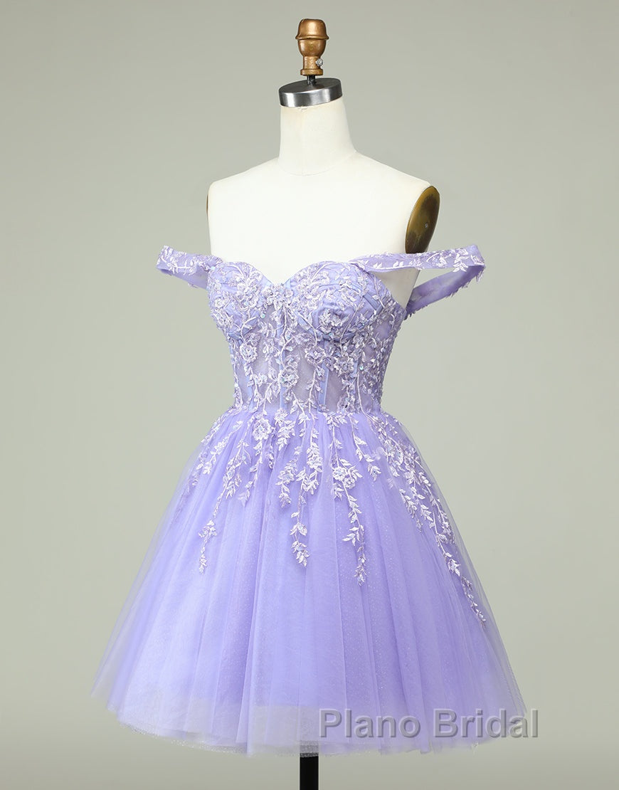 A-Line Off The Shoulder Short Tulle Dresses With Appliques Secondary image