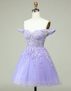 A-Line Off The Shoulder Short Tulle Dresses With Appliques