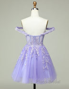A-Line Off The Shoulder Short Tulle Dresses With Appliques