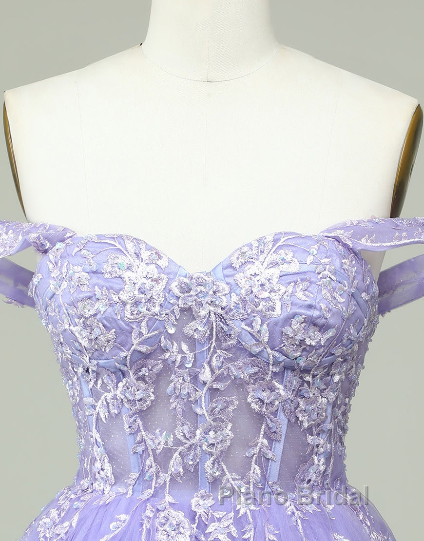 A-Line Off The Shoulder Short Tulle Dresses With Appliques